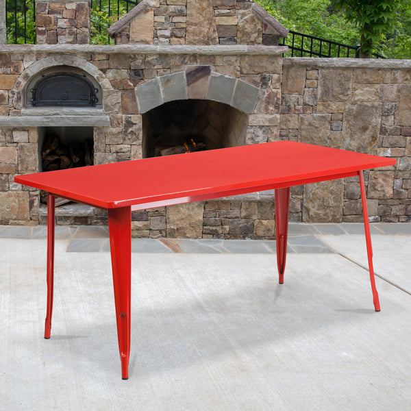 Commercial Grade 31.5" x 63" Rectangular Red Metal Indoor-Outdoor Table