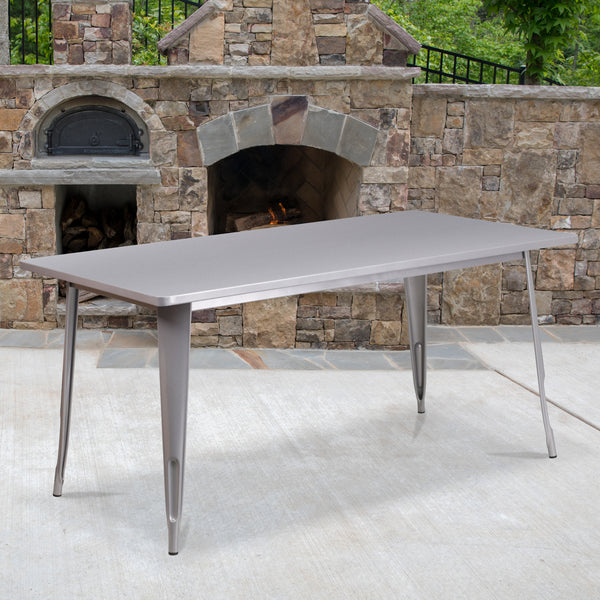 Commercial Grade 31.5" x 63" Rectangular Silver Metal Indoor-Outdoor Table