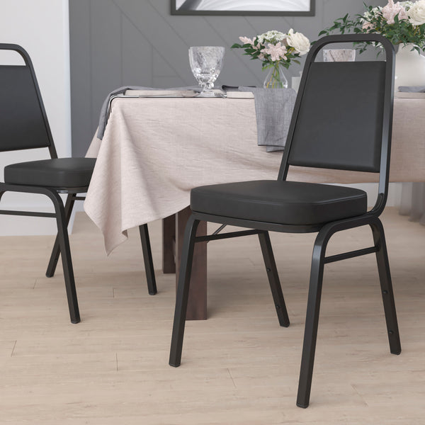 SINGLEWAVE Series Trapezoidal Back Stacking Banquet Chair in Black Vinyl - Black Frame