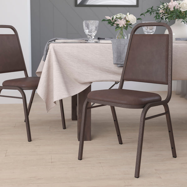 SINGLEWAVE Series Trapezoidal Back Stacking Banquet Chair in Brown Vinyl - Copper Vein Frame