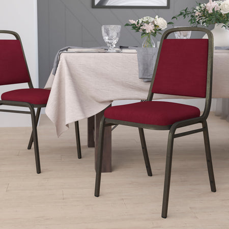 SINGLEWAVE Series Trapezoidal Back Stacking Banquet Chair in Burgundy Fabric - Gold Vein Frame