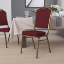 SINGLEWAVE Series Crown Back Stacking Banquet Chair in Burgundy Fabric - Gold Frame