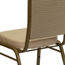 SINGLEWAVE Series Crown Back Stacking Banquet Chair in Beige Patterned Fabric - Gold Frame