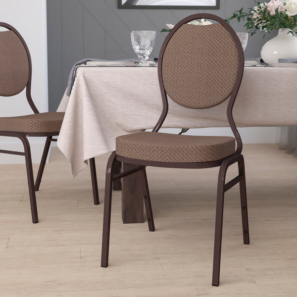 SINGLEWAVE Series Teardrop Back Stacking Banquet Chair in Brown Patterned Fabric - Copper Vein Frame