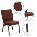 SINGLEWAVE Series 18.5''W Stacking Church Chair in Brown Fabric - Gold Vein Frame