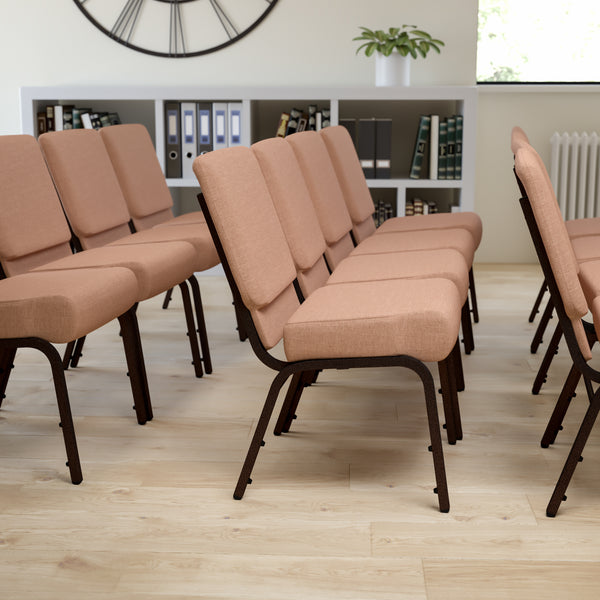 SINGLEWAVE Series 21''W Stacking Church Chair in Caramel Fabric - Copper Vein Frame