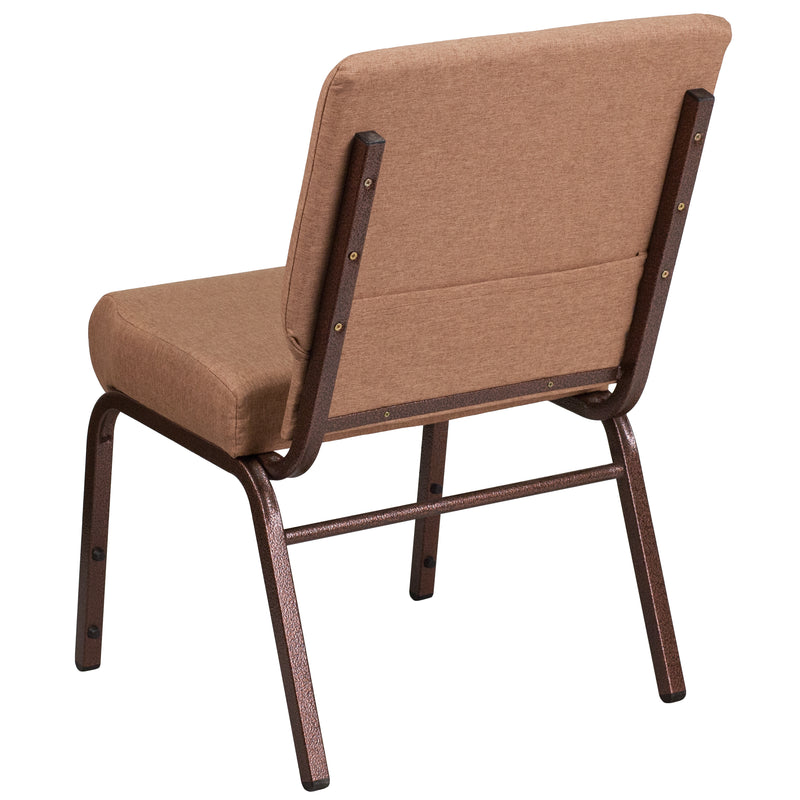 SINGLEWAVE Series 21''W Stacking Church Chair in Caramel Fabric - Copper Vein Frame