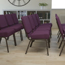SINGLEWAVE Series 21''W Stacking Church Chair in Plum Fabric - Gold Vein Frame