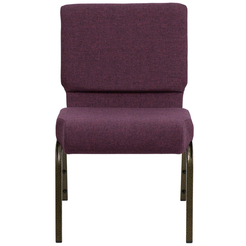 SINGLEWAVE Series 21''W Stacking Church Chair in Plum Fabric - Gold Vein Frame
