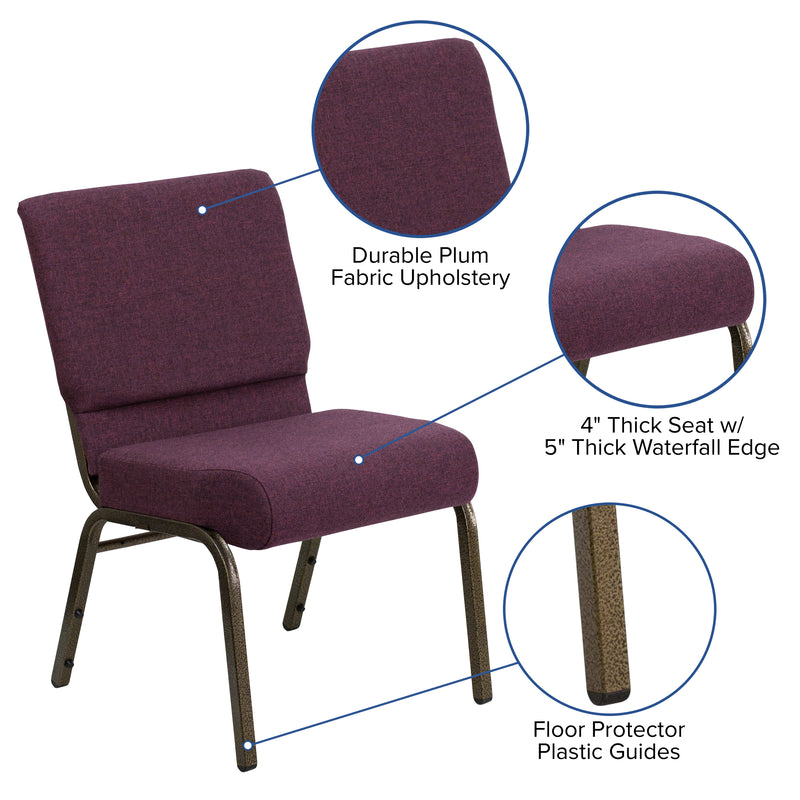 SINGLEWAVE Series 21''W Stacking Church Chair in Plum Fabric - Gold Vein Frame