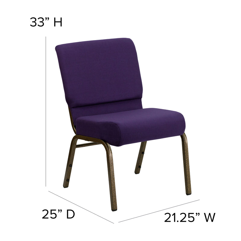 SINGLEWAVE Series 21''W Stacking Church Chair in Royal Purple Fabric - Gold Vein Frame