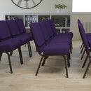 SINGLEWAVE Series 21''W Stacking Church Chair in Royal Purple Fabric - Gold Vein Frame