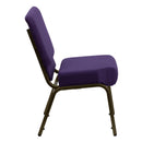 SINGLEWAVE Series 21''W Stacking Church Chair in Royal Purple Fabric - Gold Vein Frame