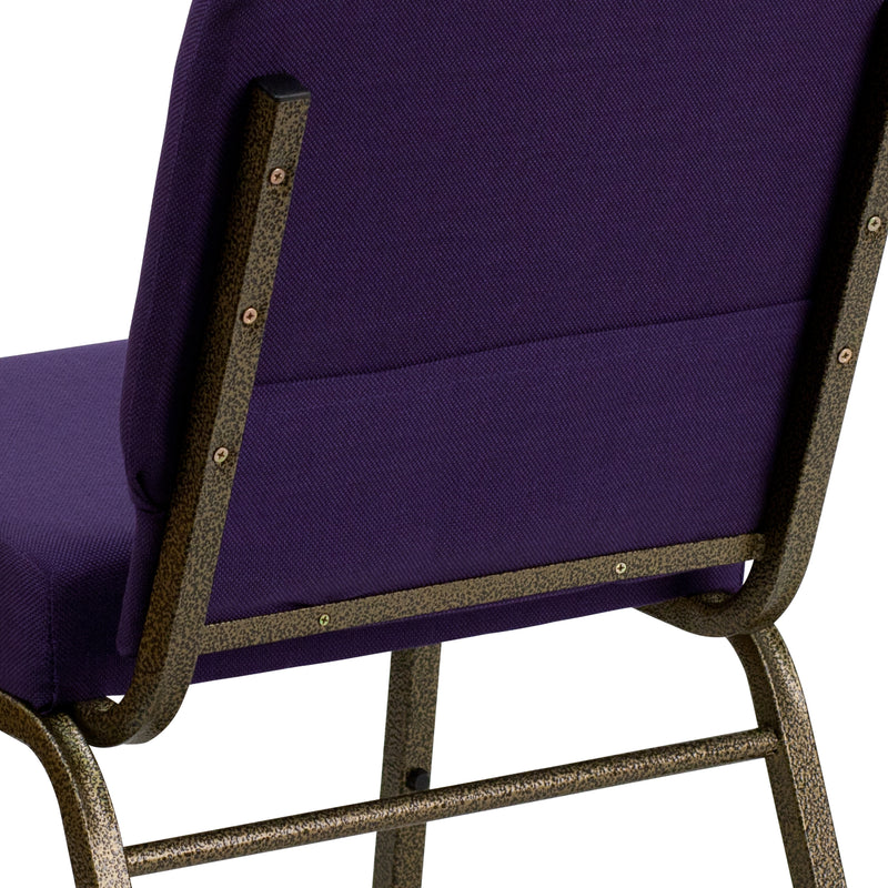 SINGLEWAVE Series 21''W Stacking Church Chair in Royal Purple Fabric - Gold Vein Frame