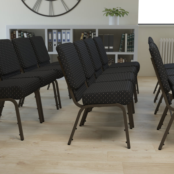 SINGLEWAVE Series 21''W Stacking Church Chair in Black Dot Patterned Fabric - Gold Vein Frame