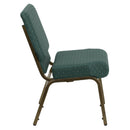 SINGLEWAVE Series 21''W Stacking Church Chair in Hunter Green Dot Patterned Fabric - Gold Vein Frame