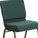 SINGLEWAVE Series 21''W Stacking Church Chair in Hunter Green Dot Patterned Fabric - Gold Vein Frame