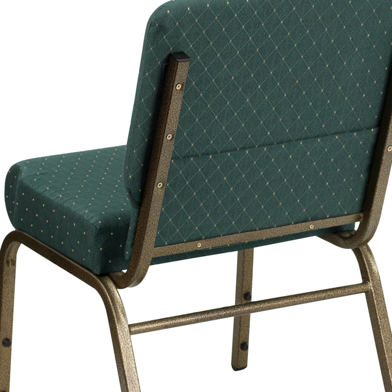 SINGLEWAVE Series 21''W Stacking Church Chair in Hunter Green Dot Patterned Fabric - Gold Vein Frame