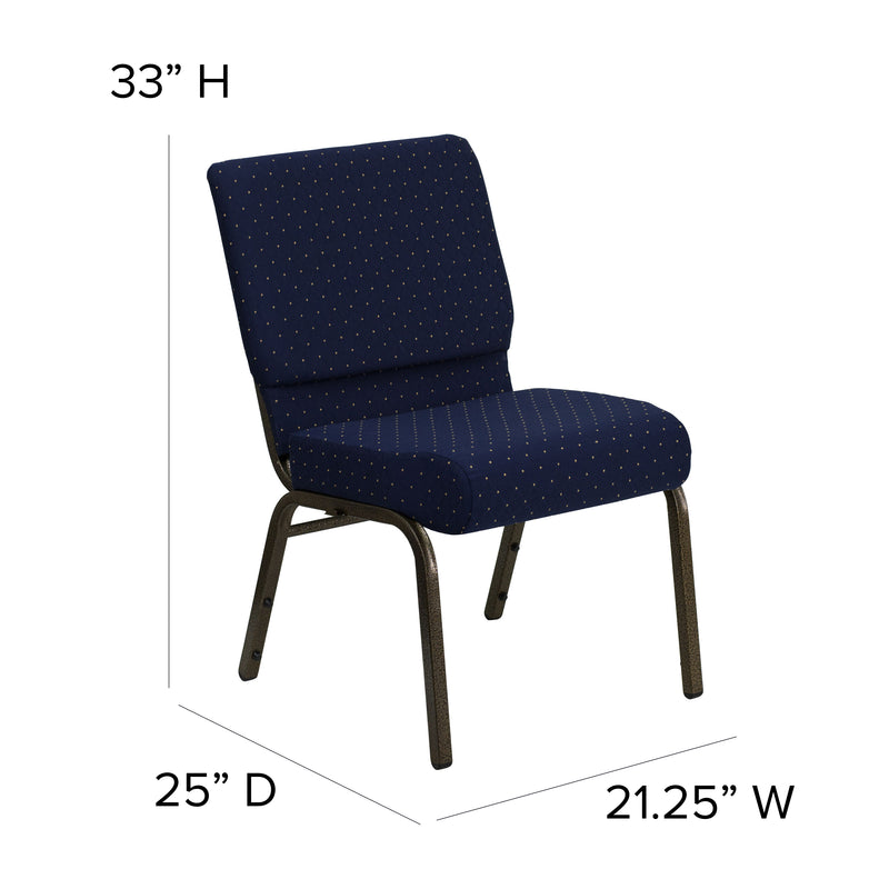 SINGLEWAVE Series 21''W Stacking Church Chair in Navy Blue Dot Patterned Fabric - Gold Vein Frame