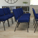 SINGLEWAVE Series 21''W Stacking Church Chair in Navy Blue Fabric - Silver Vein Frame