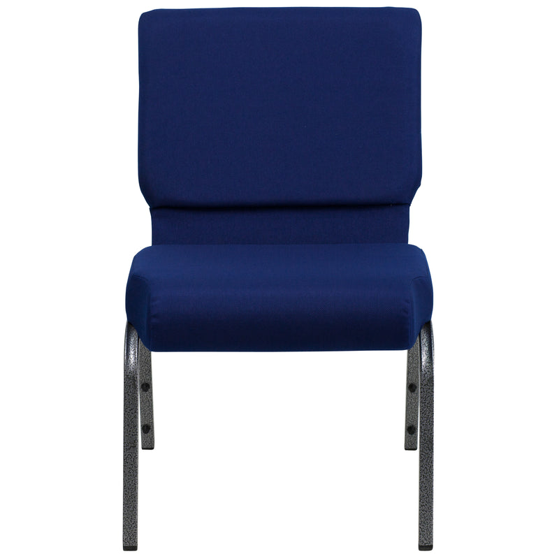 SINGLEWAVE Series 21''W Stacking Church Chair in Navy Blue Fabric - Silver Vein Frame