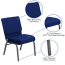 SINGLEWAVE Series 21''W Stacking Church Chair in Navy Blue Fabric - Silver Vein Frame