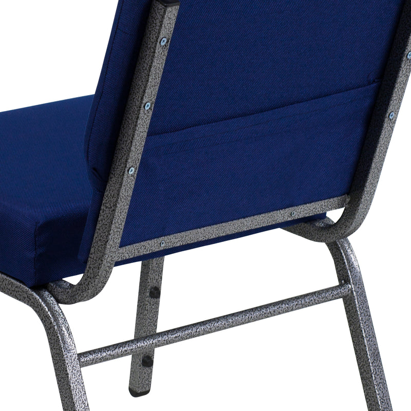 SINGLEWAVE Series 21''W Stacking Church Chair in Navy Blue Fabric - Silver Vein Frame