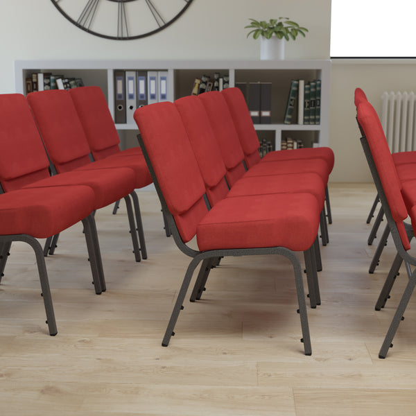 SINGLEWAVE Series 21''W Stacking Church Chair in Crimson Fabric - Silver Vein Frame