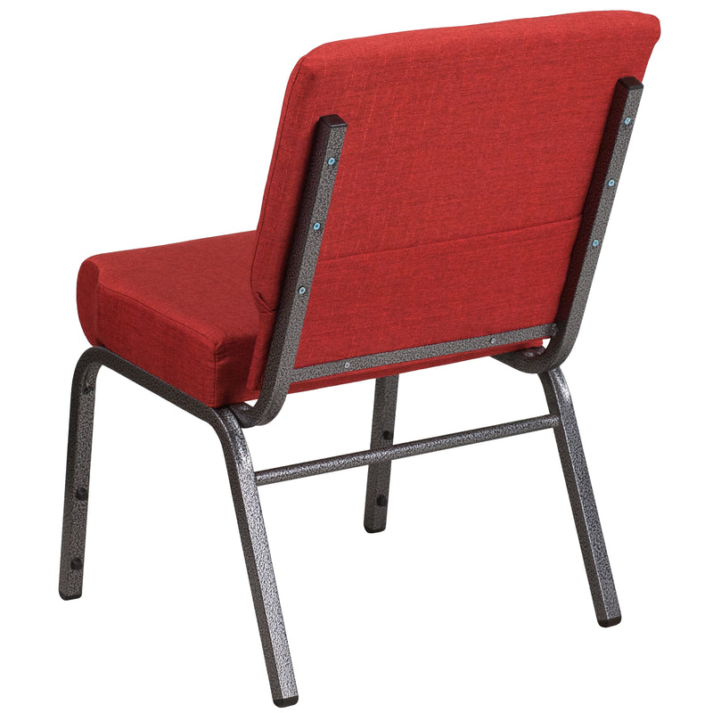 SINGLEWAVE Series 21''W Stacking Church Chair in Crimson Fabric - Silver Vein Frame