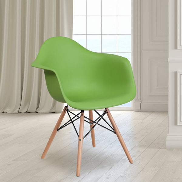Alonza Series Green Plastic Chair with Wooden Legs