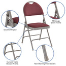 SINGLEWAVE Series Ultra-Premium Triple Braced Burgundy Fabric Metal Folding Chair with Easy-Carry Handle