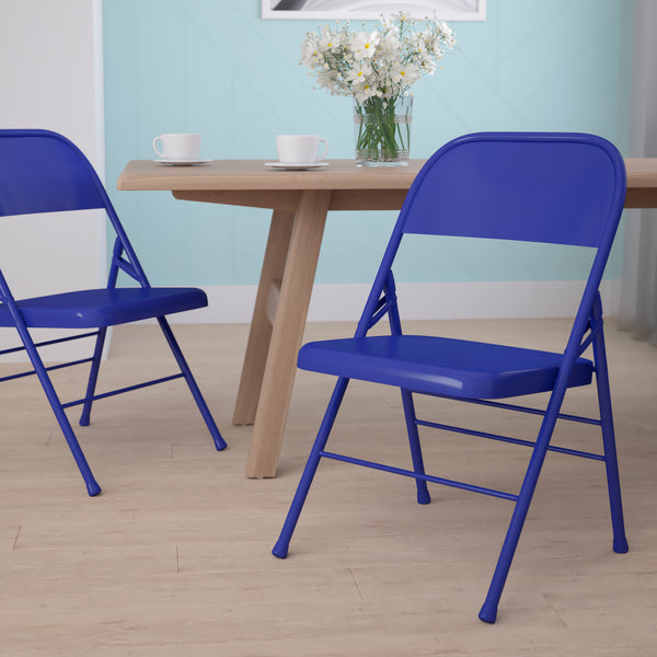 SINGLEWAVE COLORBURST Series Cobalt Blue Triple Braced & Double Hinged Metal Folding Chair