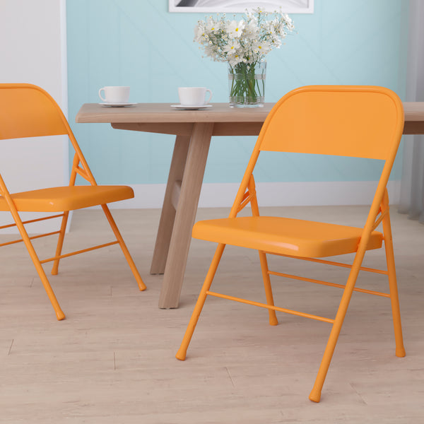 SINGLEWAVE COLORBURST Series Orange Marmalade Triple Braced & Double Hinged Metal Folding Chair