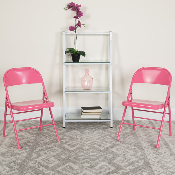 SINGLEWAVE COLORBURST Series Bubblegum Pink Triple Braced & Double Hinged Metal Folding Chair