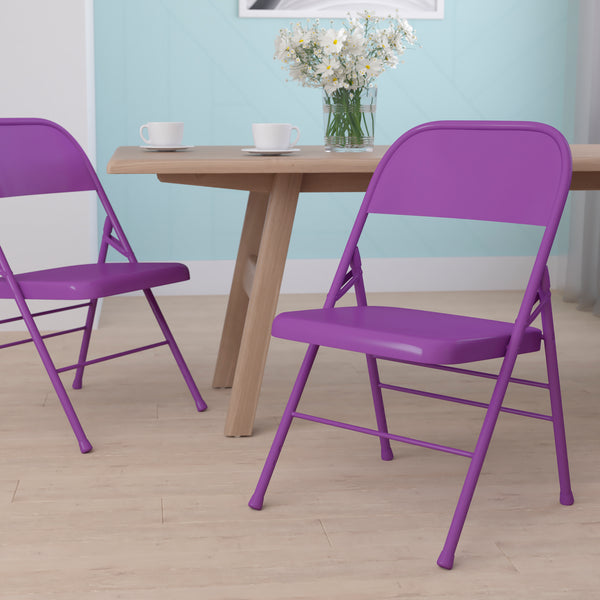 SINGLEWAVE COLORBURST Series Impulsive Purple Triple Braced & Double Hinged Metal Folding Chair