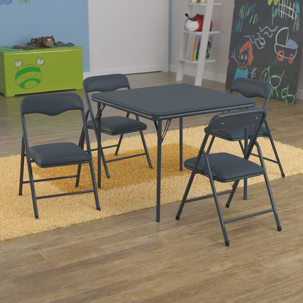 Kids Navy 5 Piece Folding Table and Chair Set