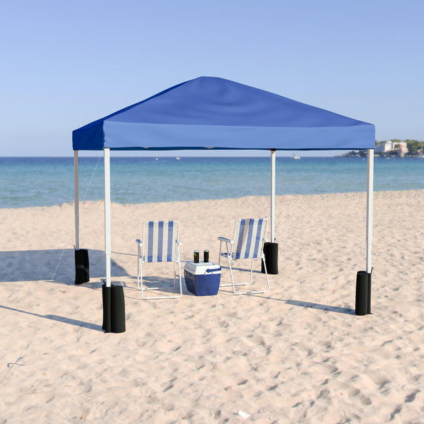 10'x10' Blue Pop Up Event Straight Leg Canopy Tent with Sandbags and Wheeled Case