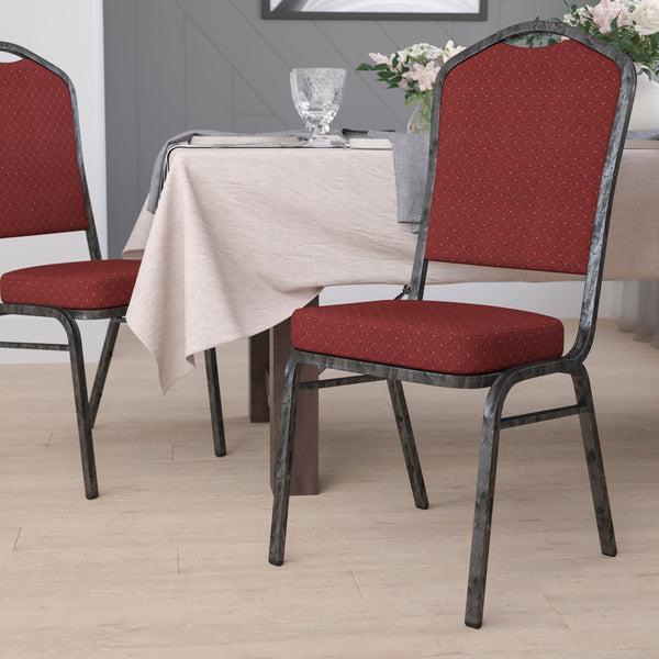 SINGLEWAVE Series Crown Back Stacking Banquet Chair in Burgundy Patterned Fabric - Silver Vein Frame