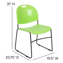 SINGLEWAVE Series 880 lb. Capacity Green Ultra-Compact Stack Chair with Black Powder Coated Frame