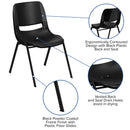 SINGLEWAVE Series 880 lb. Capacity Black Ergonomic Shell Stack Chair with Black Frame