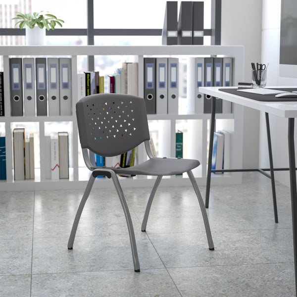 SINGLEWAVE Series 880 lb. Capacity Gray Plastic Stack Chair with Titanium Gray Powder Coated Frame