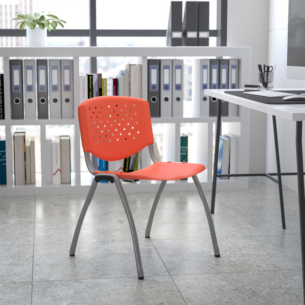 SINGLEWAVE Series 880 lb. Capacity Orange Plastic Stack Chair with Titanium Gray Powder Coated Frame
