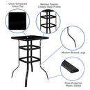 Outdoor Dining Set - 2-Person Bistro Set - Outdoor Glass Bar Table with Gray All-Weather Patio Stools