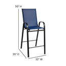 Outdoor Dining Set - 2-Person Bistro Set - Outdoor Glass Bar Table with Navy All-Weather Patio Stools