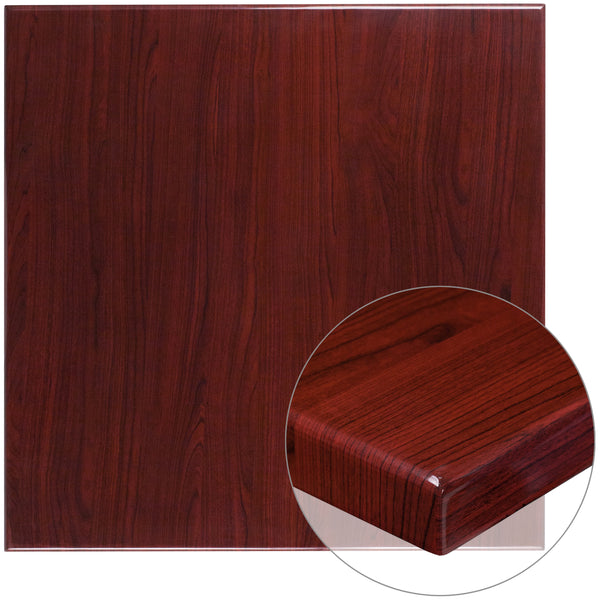 36'' Square High-Gloss Mahogany Resin Table Top with 2'' Thick Drop-Lip