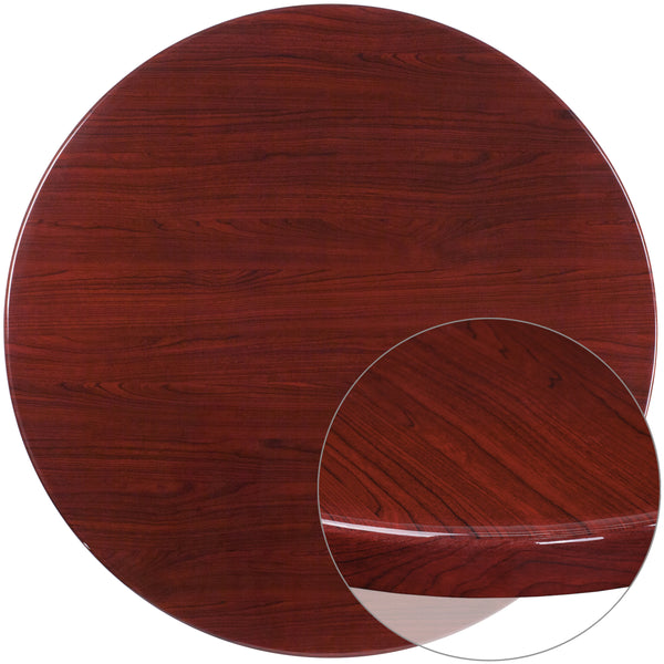 48'' Round High-Gloss Mahogany Resin Table Top with 2'' Thick Drop-Lip