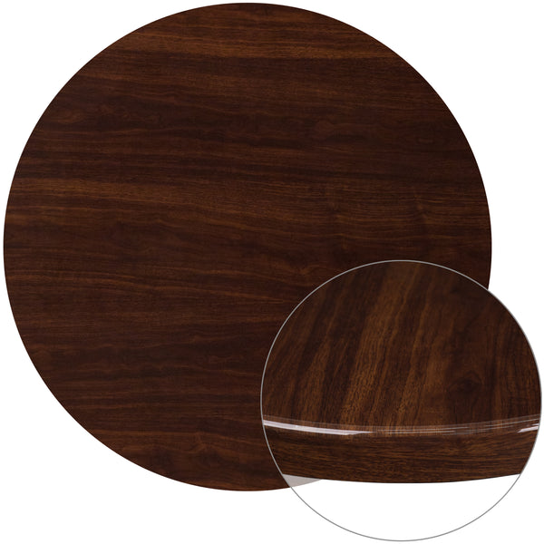 36'' Round High-Gloss Walnut Resin Table Top with 2'' Thick Drop-Lip