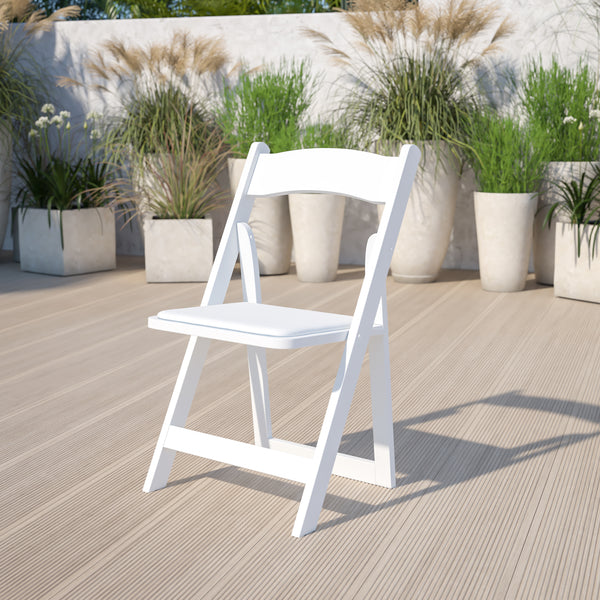 SINGLEWAVE Series White Wood Folding Chair with Vinyl Padded Seat