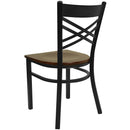 SINGLEWAVE Series Black ''X'' Back Metal Restaurant Chair - Mahogany Wood Seat