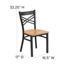 SINGLEWAVE Series Black ''X'' Back Metal Restaurant Chair - Natural Wood Seat